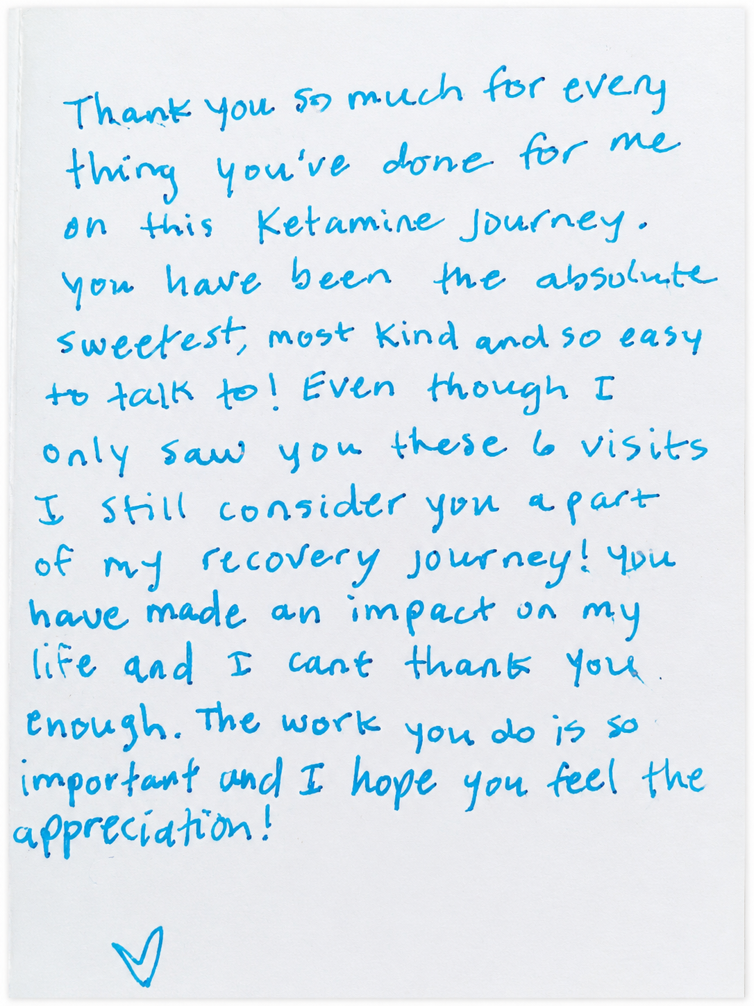 Handwritten letter about the ketamine journey